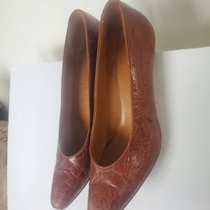 **WOMEN Maraolo Italy  Brown Alligator Leather Pumps Heels Shoes sz 9.5